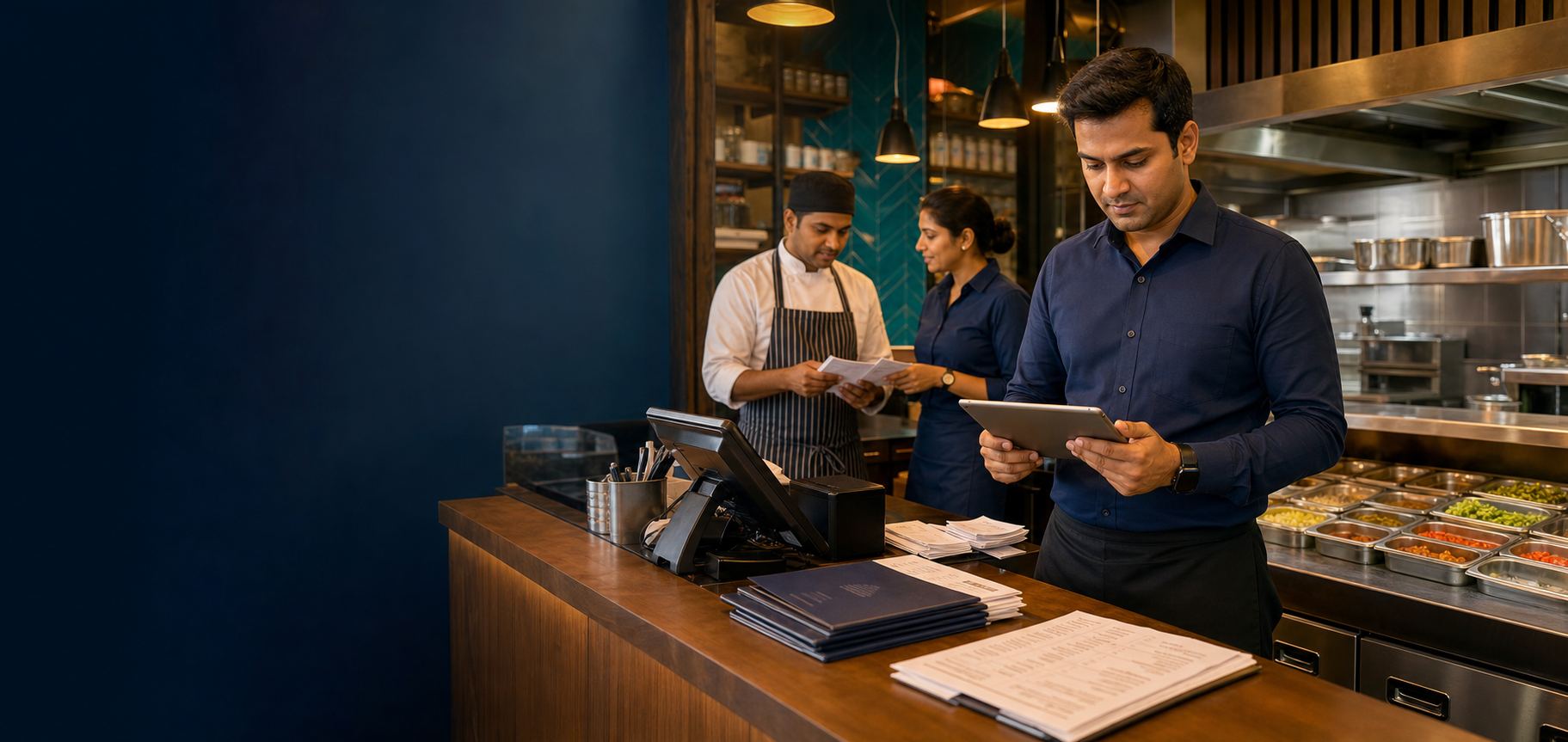Hospitality team coordinating orders and service with a connected workspace